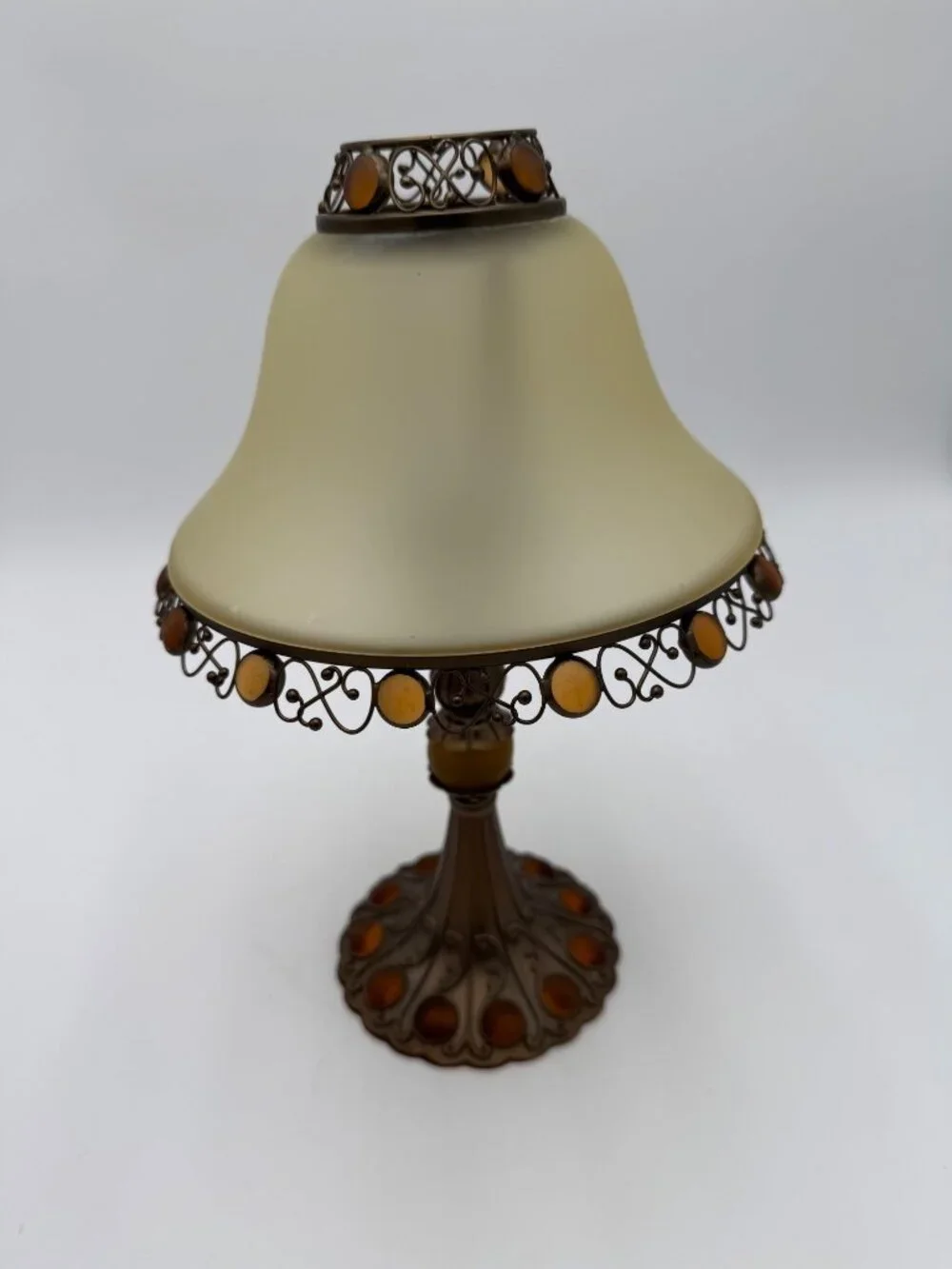 Party Lite Fairy Lamp Amber Glass Beaded Frosted Shade  Candle Holder
